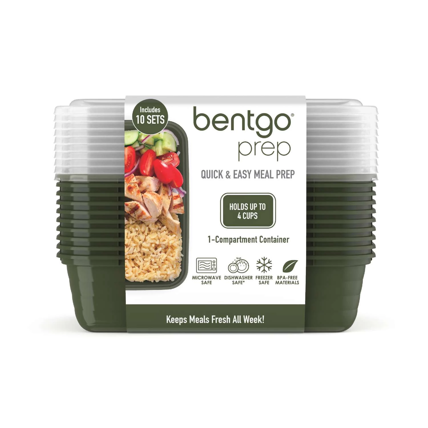 Bentgo 4 Cups Khaki Green Meal-Prep Container 10 Pk 5 Bentgo 4 Cups Khaki Green Meal-Prep Container 10 Pk - Image 3