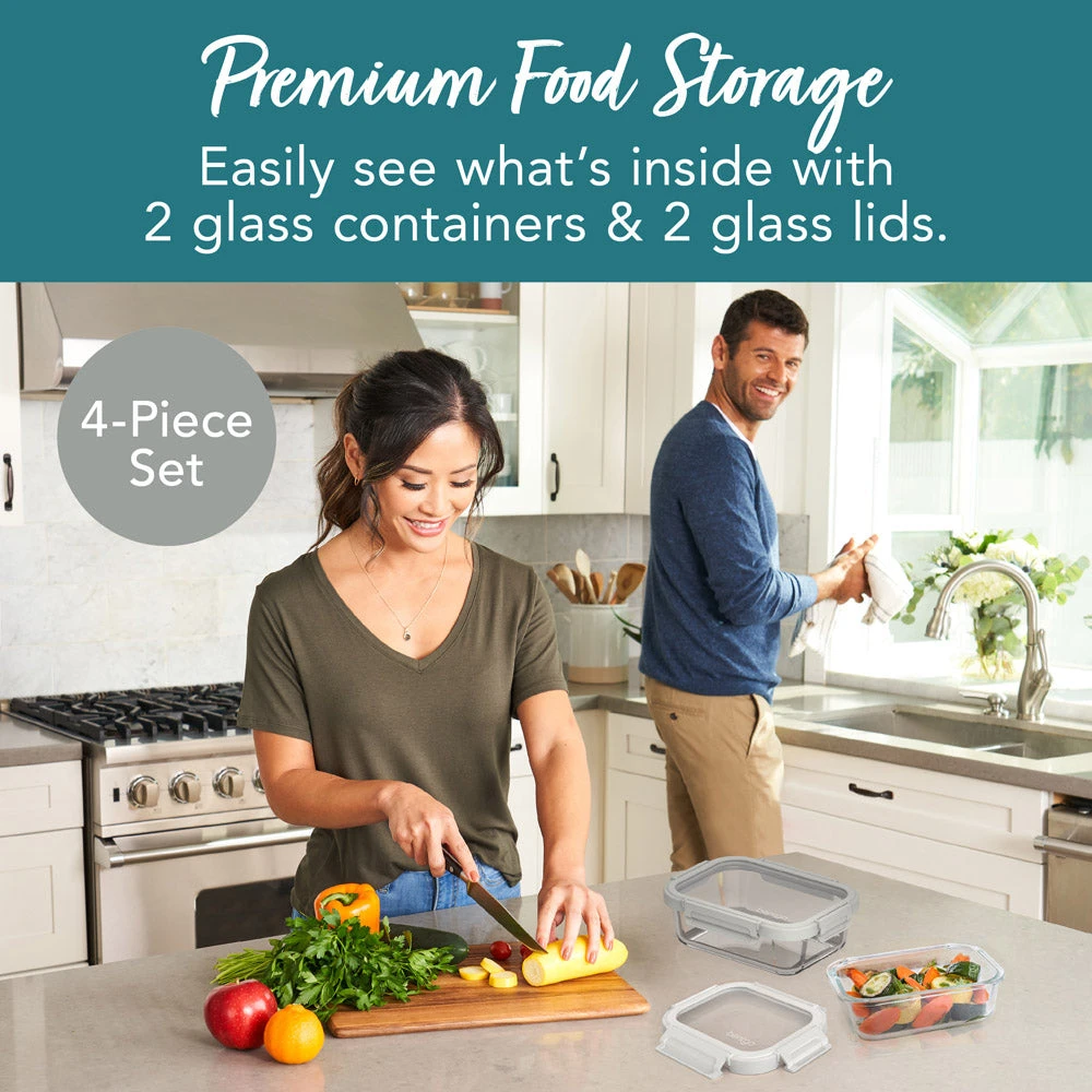 Bentgo Glass Leak-Proof Food Storage Set (4pc) - Pebble/Fog 4 Bentgo Glass Leak-Proof Food Storage Set (4pc) - Pebble/Fog - Image 2