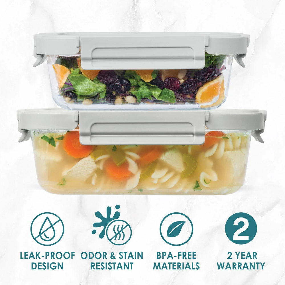 Bentgo Glass Leak-Proof Food Storage Set (4pc) - Pebble/Fog 5 Bentgo Glass Leak-Proof Food Storage Set (4pc) - Pebble/Fog - Image 3
