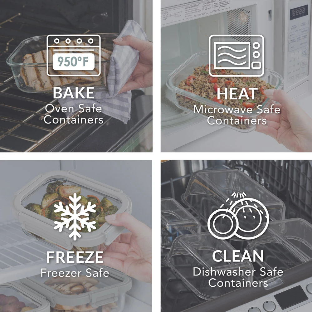 Bentgo Glass Leak-Proof Food Storage Set (4pc) - Pebble/Fog 6 Bentgo Glass Leak-Proof Food Storage Set (4pc) - Pebble/Fog - Image 4