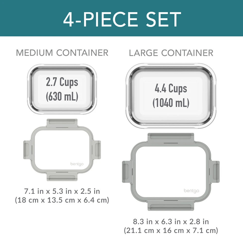 Bentgo Glass Leak-Proof Food Storage Set (4pc) - Pebble/Fog 10 Bentgo Glass Leak-Proof Food Storage Set (4pc) - Pebble/Fog - Image 8