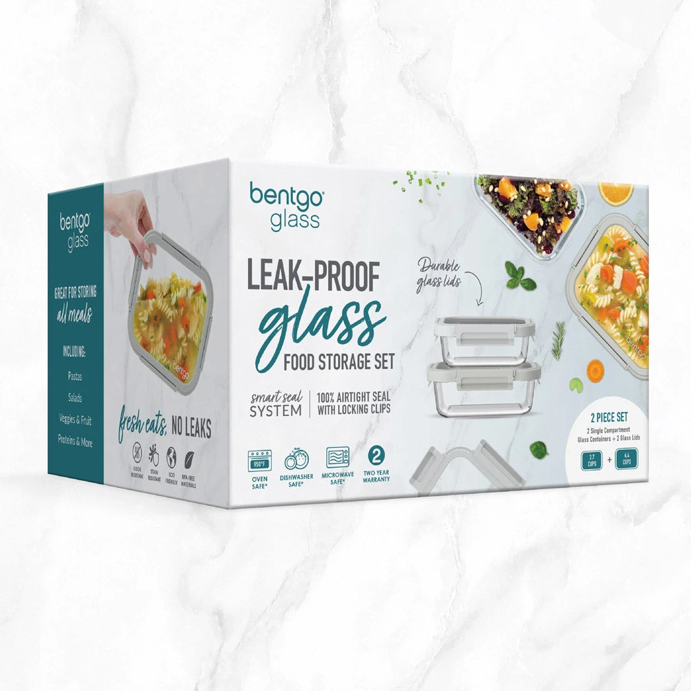 Bentgo Glass Leak-Proof Food Storage Set (4pc) - Pebble/Fog 11 Bentgo Glass Leak-Proof Food Storage Set (4pc) - Pebble/Fog - Image 9