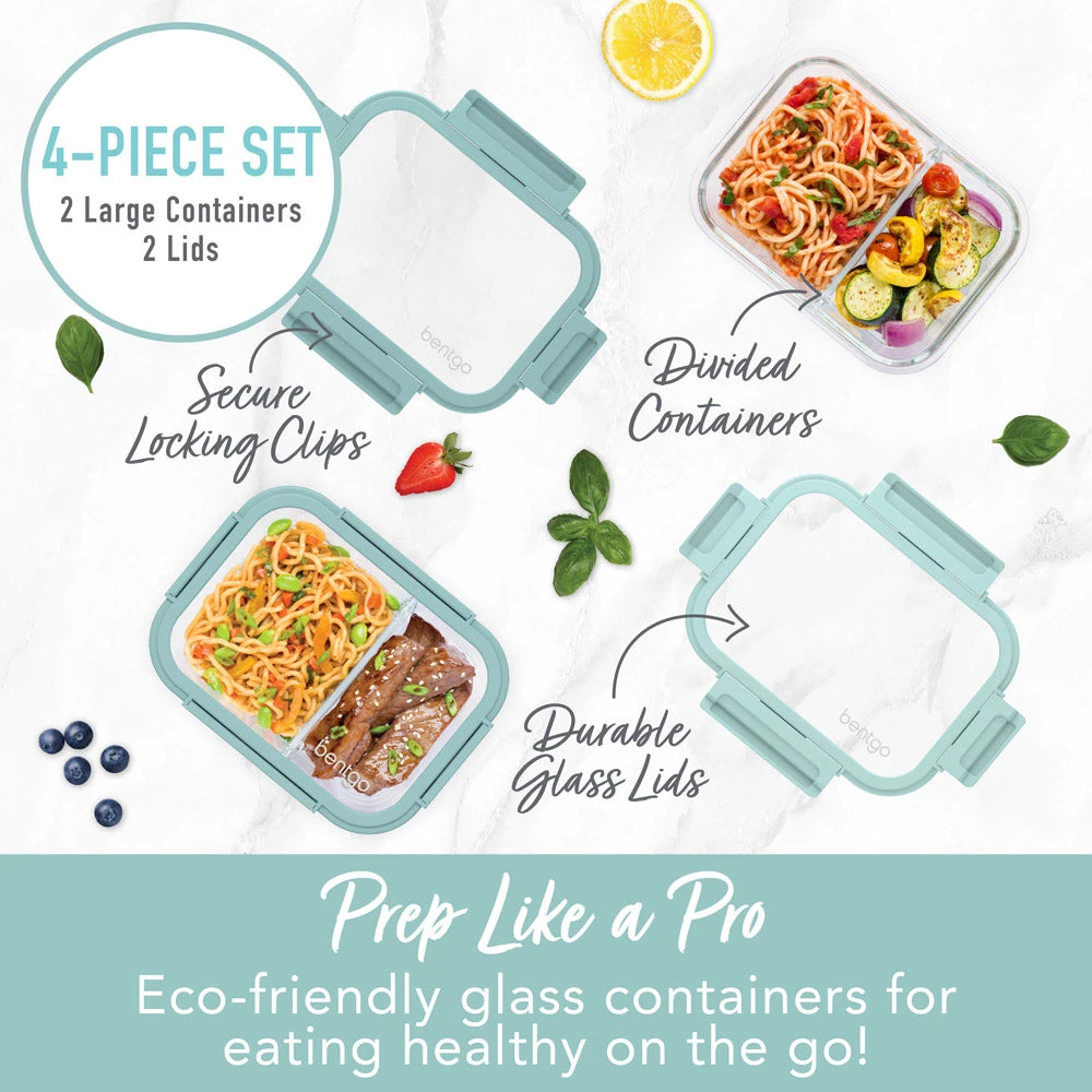 Bentgo Glass Leak-Proof Meal Prep Set (4pc) - Seafoam/Seaglass 4 Bentgo Glass Leak-Proof Meal Prep Set (4pc) - Seafoam/Seaglass - Image 2