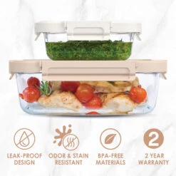 Bentgo Glass Leak-Proof Food Storage Set (4pc) - Pearl/Sand -Bentgo BGGLSPK4DTC 3