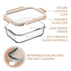 Bentgo Glass Leak-Proof Food Storage Set (4pc) - Pearl/Sand -Bentgo BGGLSPK4DTC 6