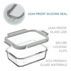 Bentgo Glass Leak-Proof Food Storage Set (4pc) - Pebble/Stone -Bentgo BGGLSPK8 PEBATFDTC 6