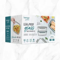 Bentgo Glass Leak-Proof Food Storage Set (4pc) - Pebble/Stone -Bentgo BGGLSPK8 PEBATFDTC 8