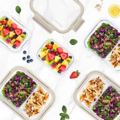 Bentgo 8pc Glass Leak-Proof Meal Prep Set White Stone